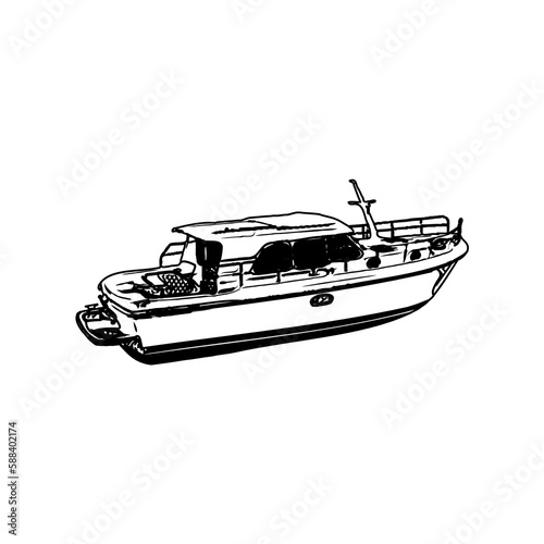 black and white sketch of a boat with transparent background
