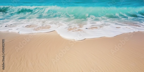 Soft blue ocean wave on clean sandy beach ai generative