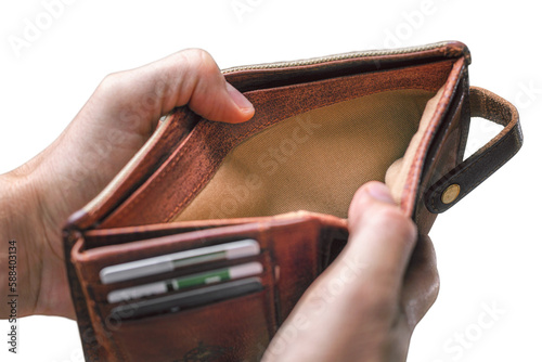 Hands holding an empty wallet - isolated from background