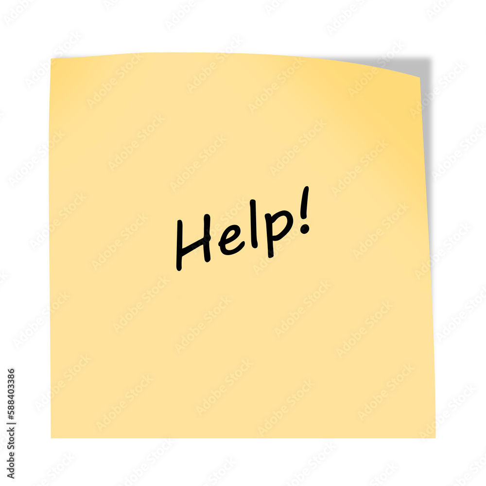 Help 3d illustration post note reminder on white with clipping path Help 3d illustration post note reminder on white with clipping path