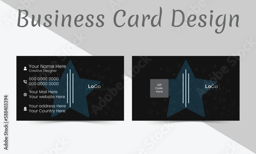 Creative and Clean Business card Template .Black color theme with QR code holder .Horizontal orientation .Vector illustration print template