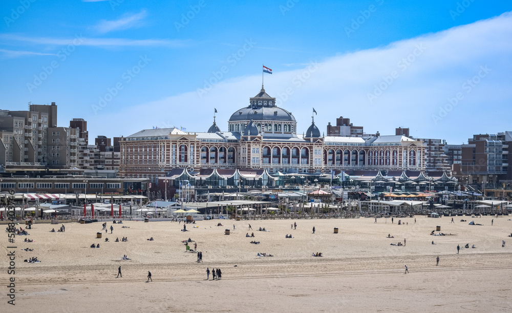 Kurhaus Scheveningen The Hague, Holland, Netherlands. Scheveningen beach. View from The Pier Scheveningen