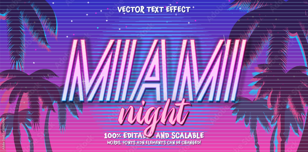 Fototapeta premium miami night typography lettering 3d editable text effect font style template retrowave background