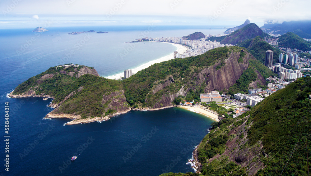 Aerial panoramic view of Rio de Janeiro city - landscape panorama of Brazil from above, South America