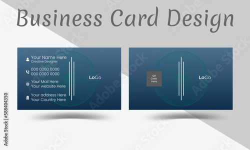 Creative and Clean Business card Template .Golden and White color theme with QR code holder .Horizontal orientation .Vector illustration print template.