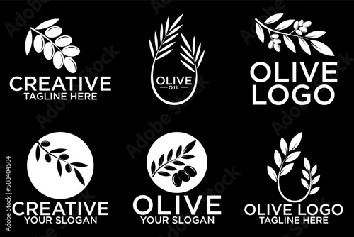 Olive tree logo. Extra virgin olive oil label icon. Tree of life symbol. Organic branch brand identity
