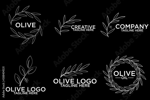 Olive tree logo. Extra virgin olive oil label icon. Tree of life symbol. Organic branch brand identity