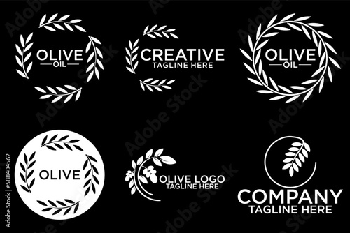 Olive tree logo. Extra virgin olive oil label icon. Tree of life symbol. Organic branch brand identity