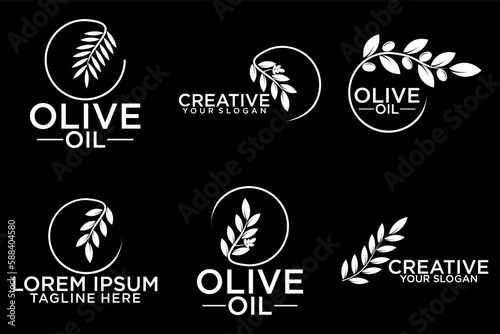 Olive tree logo. Extra virgin olive oil label icon. Tree of life symbol. Organic branch brand identity