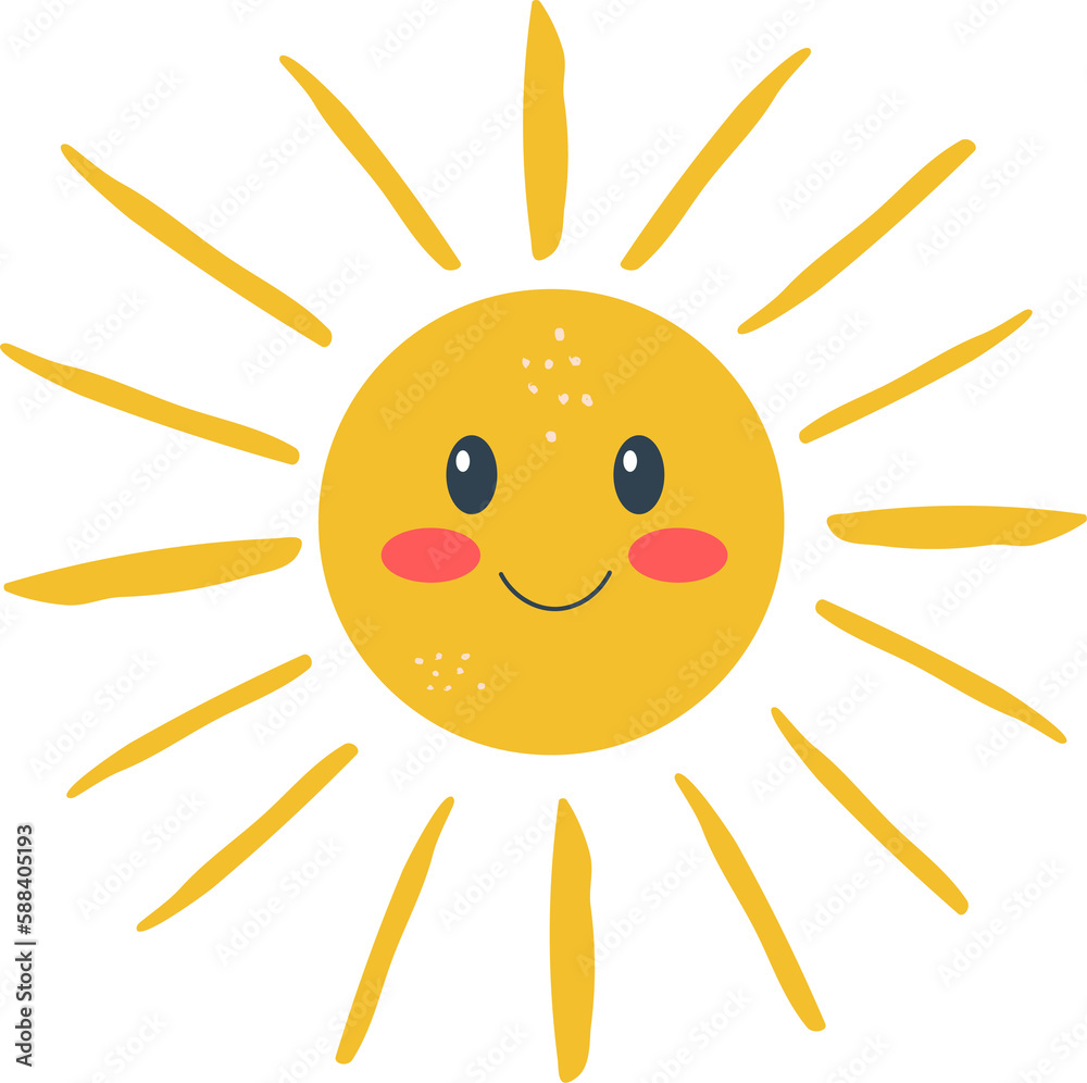 Summer cartoon kawaii sun cute flat doodle style Summer cartoon kawaii sun cute flat doodle style