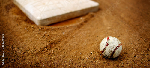 Photography Old Leather Baseball on Field by Home Plate or Base