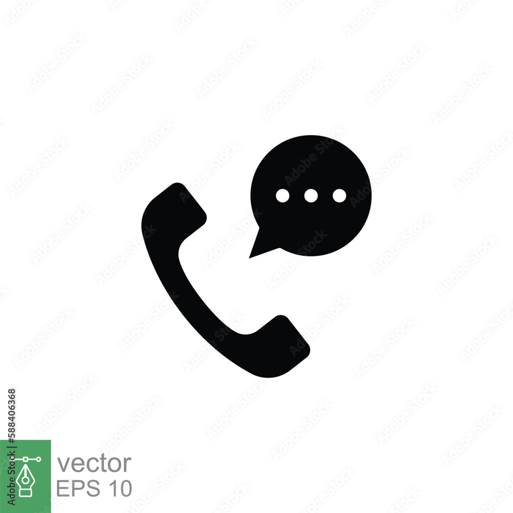 Old phone handset and talk bubble icon. Telephone support, communication concept. Simple solid style. Black silhouette, glyph symbol. Vector illustration isolated on white background. EPS 10. Old phone handset and talk bubble icon. Telephone support, communication concept. Simple solid style. Black silhouette, glyph symbol. Vector illustration isolated on white background. EPS 10.