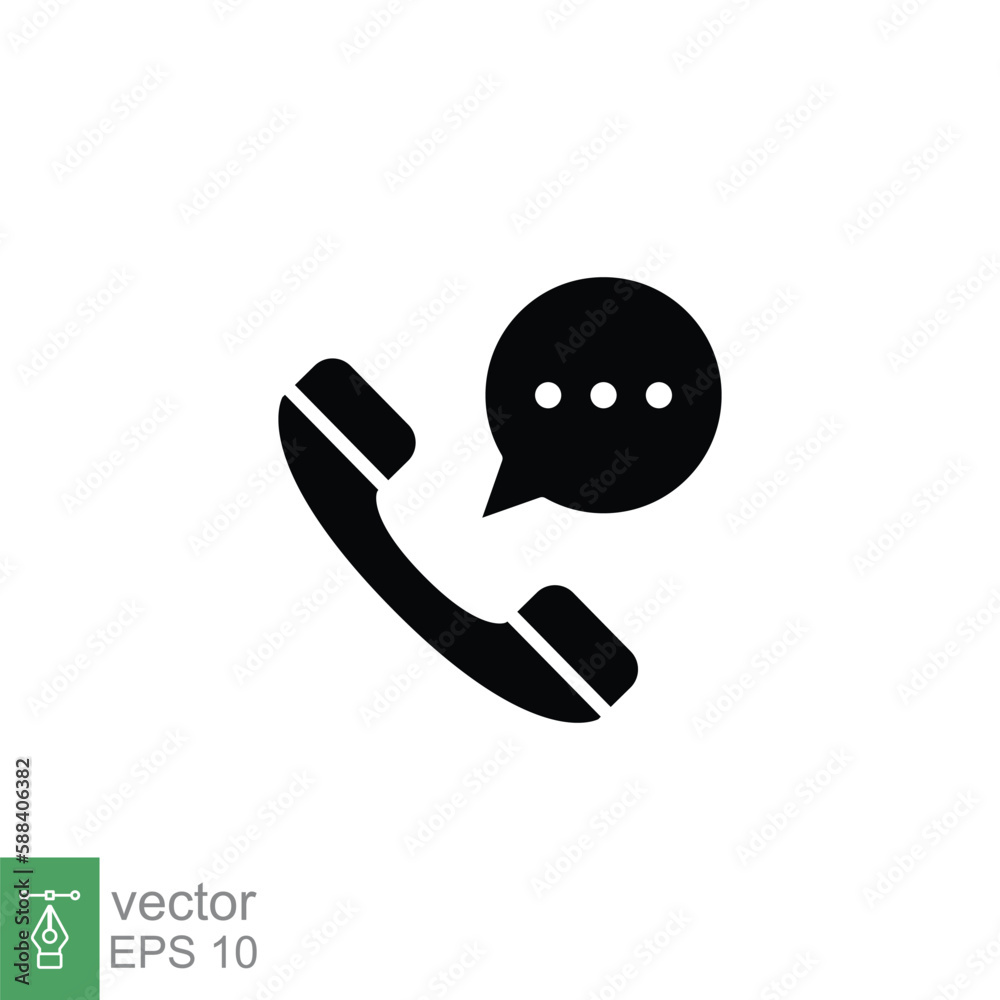 Old phone handset and talk bubble icon. Telephone support, communication concept. Simple solid style. Black silhouette, glyph symbol. Vector illustration isolated on white background. EPS 10. Old phone handset and talk bubble icon. Telephone support, communication concept. Simple solid style. Black silhouette, glyph symbol. Vector illustration isolated on white background. EPS 10.