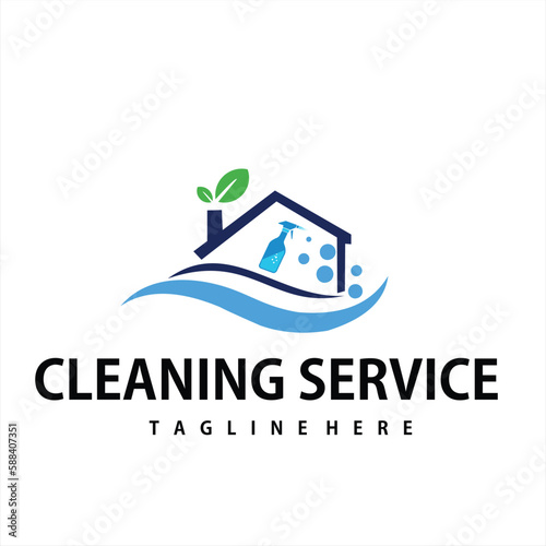 a cleaning service logo with urban house illustrator with vector design