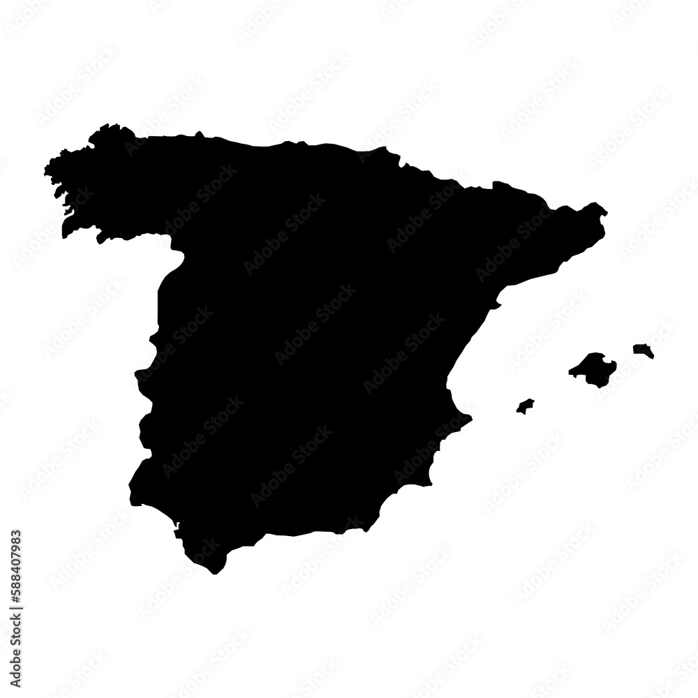 Vector Illustration of the Black Map of Spain on White Background Stock ...