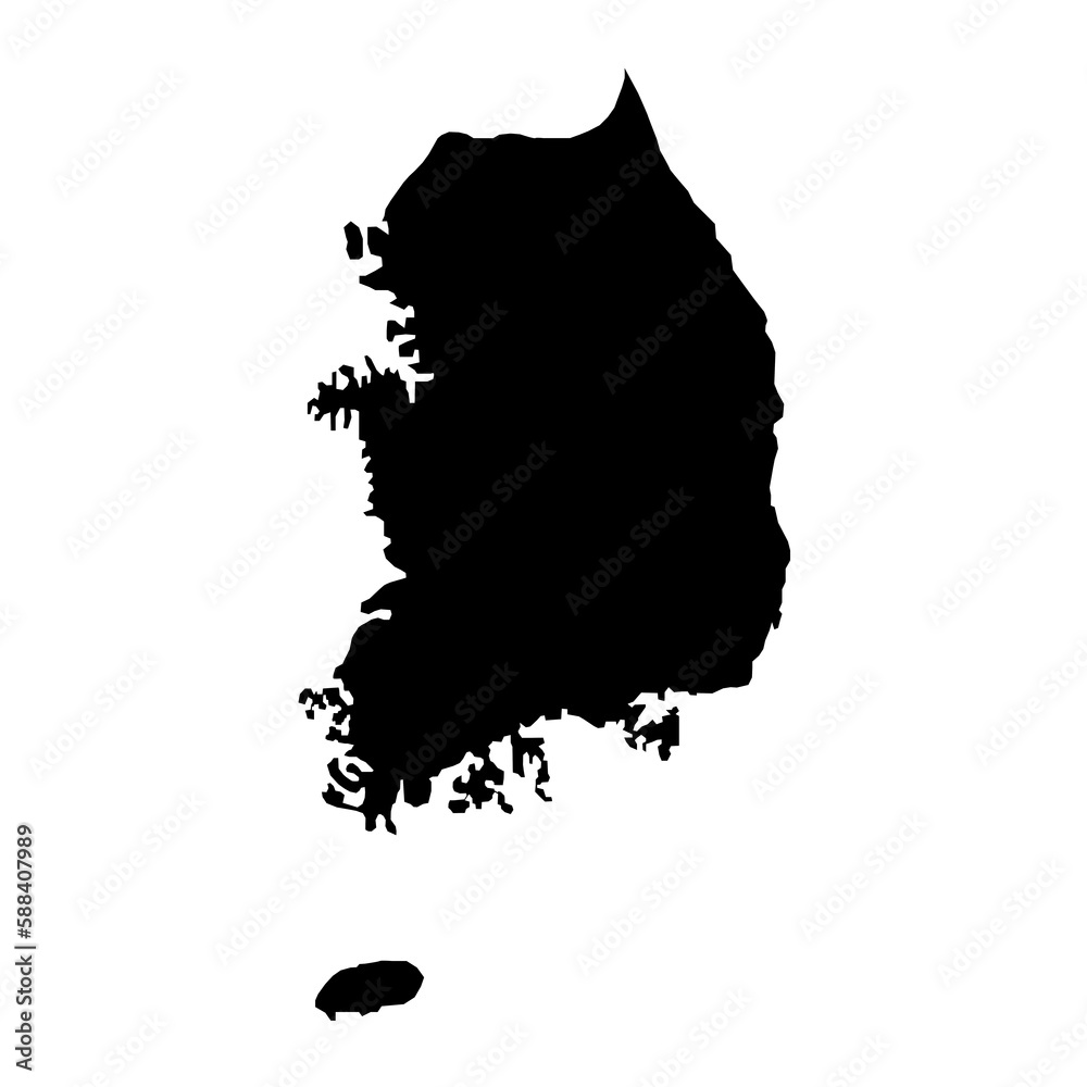 Vector Illustration of the Black Map of South Korea on White Background - obrazy, fototapety, plakaty 