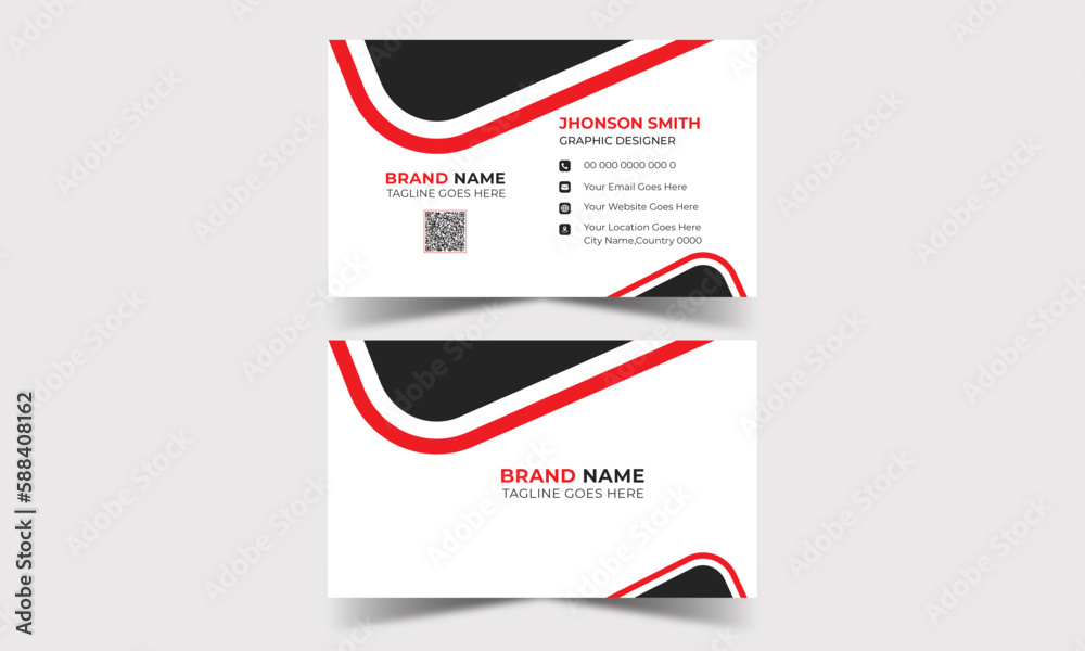 Modern Red And Black Corporate Creative and Clean Business Card Design Template Name Card Visiting Card Simple Flat Horizontal Vector Design Layout In Rectangle Size.