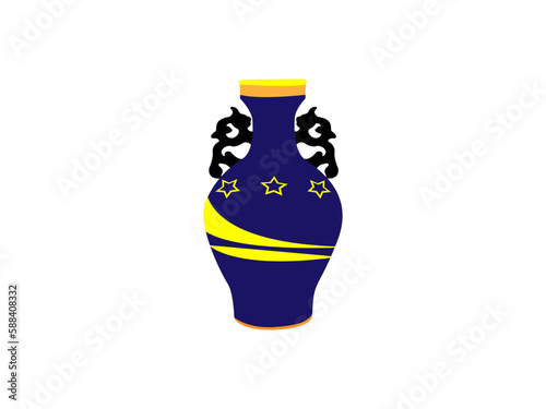 colored vases with blooming flowers for decoration and  poppy  Vector illustration. Colored ceramics vase object, antique  cup with abstract pattern isolated on white background vector illustration.