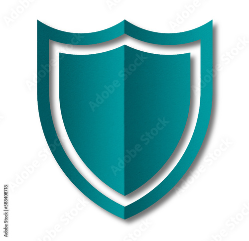 green paper shield Paper cut out shield shape isolated on transparent background.