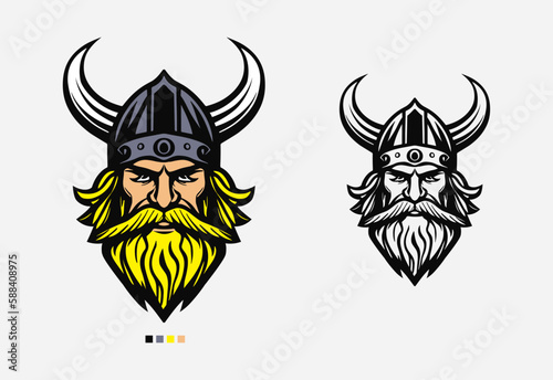 Viking head face warrior logo illustration template, also useful for tattoo design, t shirt, etc..