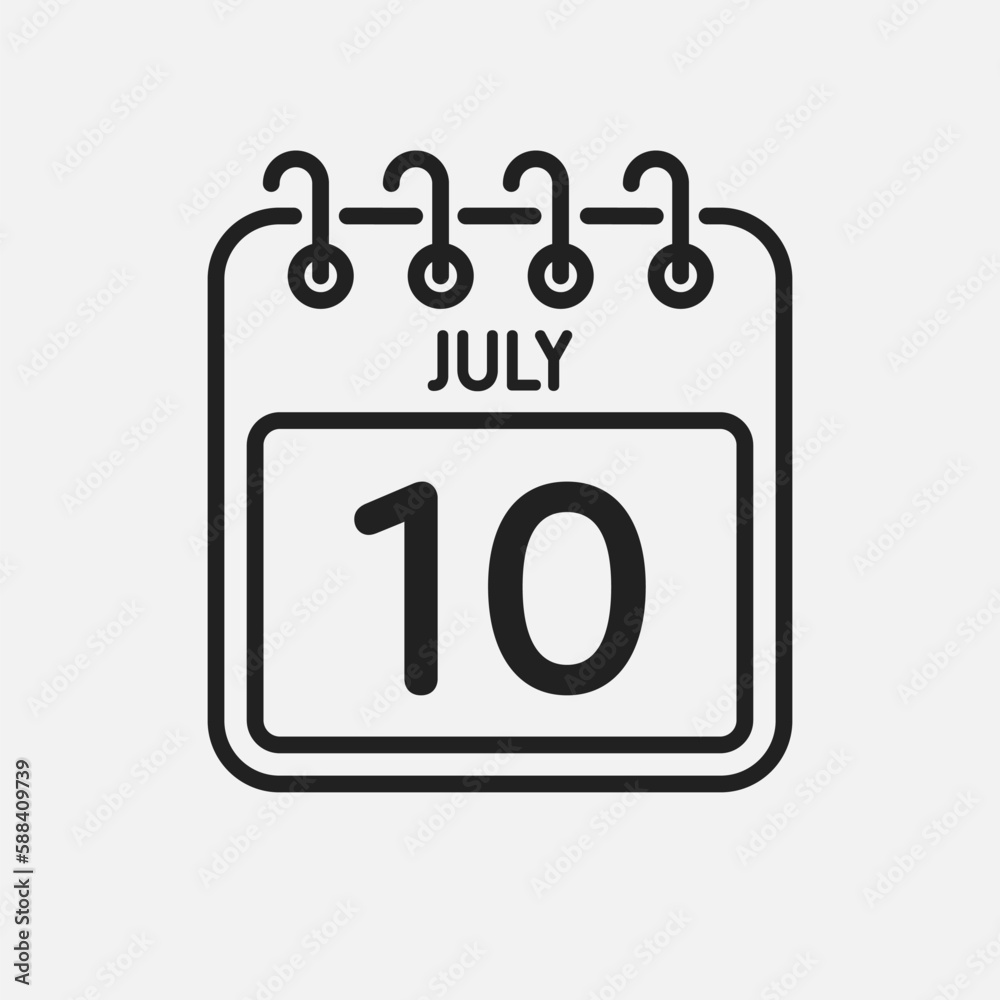 Icon page calendar day - 10 July Icon page calendar day - 10 July