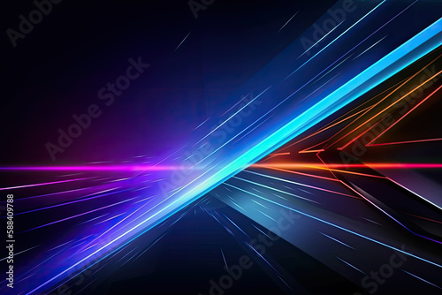 futuristic glowing rays in multicolored colors isolated on black background. Generative AI