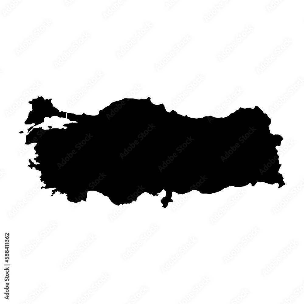 Vector Illustration of the Black Map of Turkey on White Background