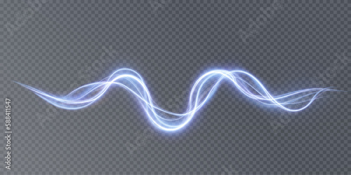 Smooth light blue line png or lens with magical light effect. Line neon in motion energy. Element for flash designs, games, apps, video footage, intros, thriller, virtual reality, advertising.