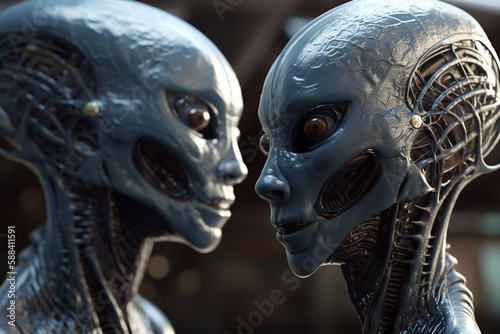 sci-fi blue aliens, sci-fi render, organic alien, generative ai