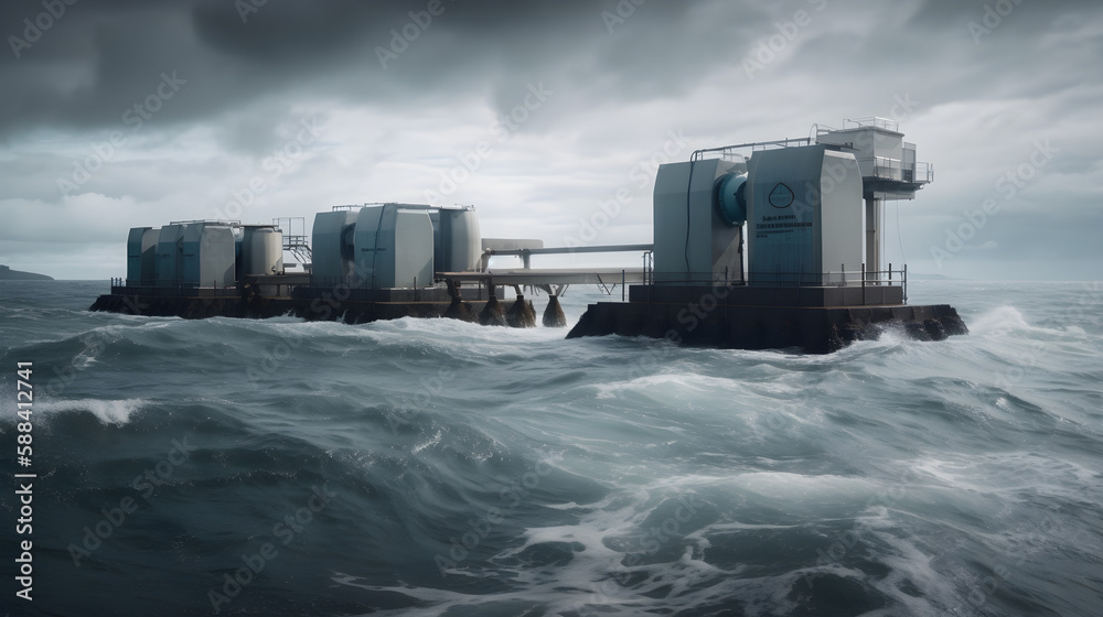 Offshore tidal power plant, Generative AI Stock Illustration | Adobe Stock