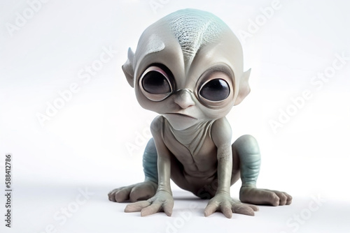 small baby alien, grey and blue alien, cute alien, generative ai