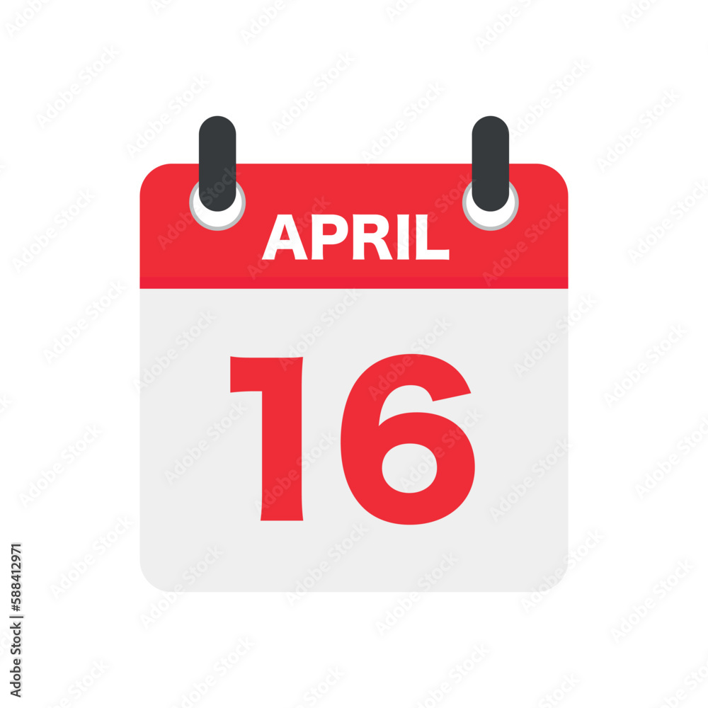Vector icon, calendar day - April 16. Flat style vector illustration. Date day of the month Sunday, Monday, Tuesday, Wednesday, Thursday, Friday, Saturday. Vector icon, calendar day - April 16. Flat style vector illustration. Date day of the month Sunday, Monday, Tuesday, Wednesday, Thursday, Friday, Saturday.