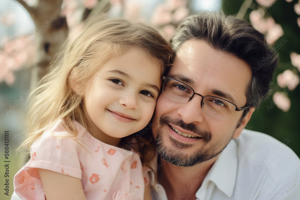 Fototapeta premium Father and daughter close up portrait AI generated image