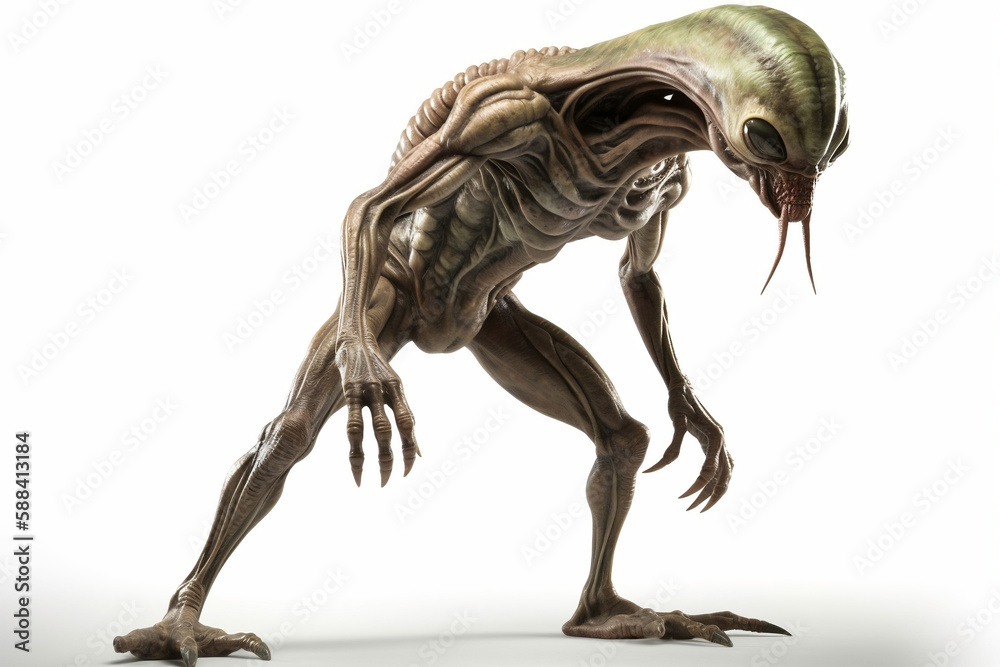 Fototapeta premium scary large alien isolated on white, generative ai
