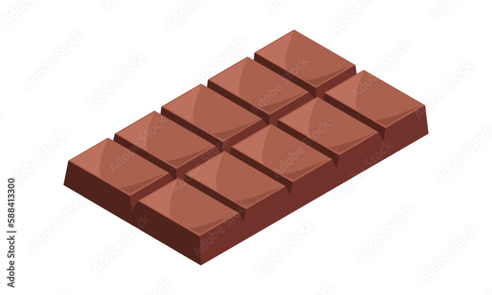 Chocolate bar vector illustration isolated on white background. Unwrapped square dark chocolate or milk chocolate bar isometric style vector design. Brown chocolate 3d vector cartoon Chocolate bar vector illustration isolated on white background. Unwrapped square dark chocolate or milk chocolate bar isometric style vector design. Brown chocolate 3d vector cartoon