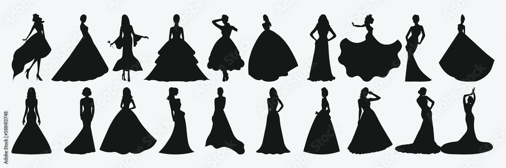 Set beautiful fashion girl silhouette on a white background Set beautiful fashion girl silhouette on a white background