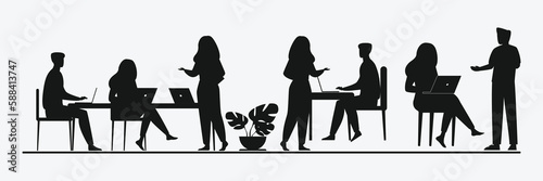 Silhouette of group of professional people doing meeting, Professional meeting in office 