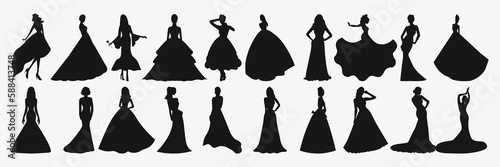 Set beautiful fashion girl silhouette on a white background