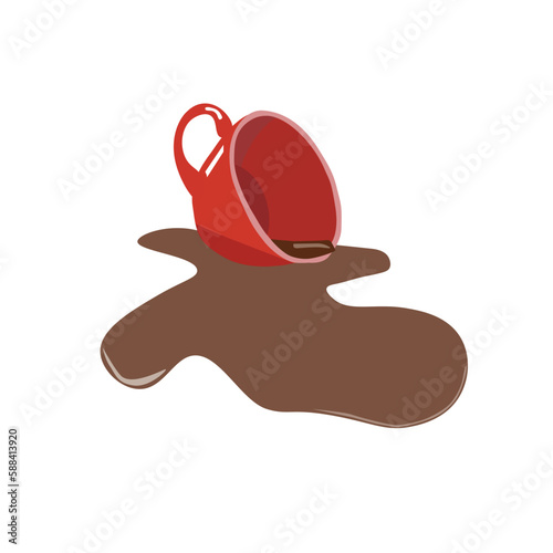  Spilled liquid illustration vector  isolated on white background. Liquid spill on the floor. Cup of tea. Cup of coffee. 3d cartoon concept.