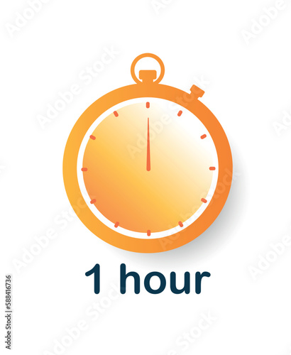1 hour clock icon. Interface for programs and applications. Business notification, UI and UX design for smartphone. Discounts and promotions, limited special offer. Cartoon flat vector illustration