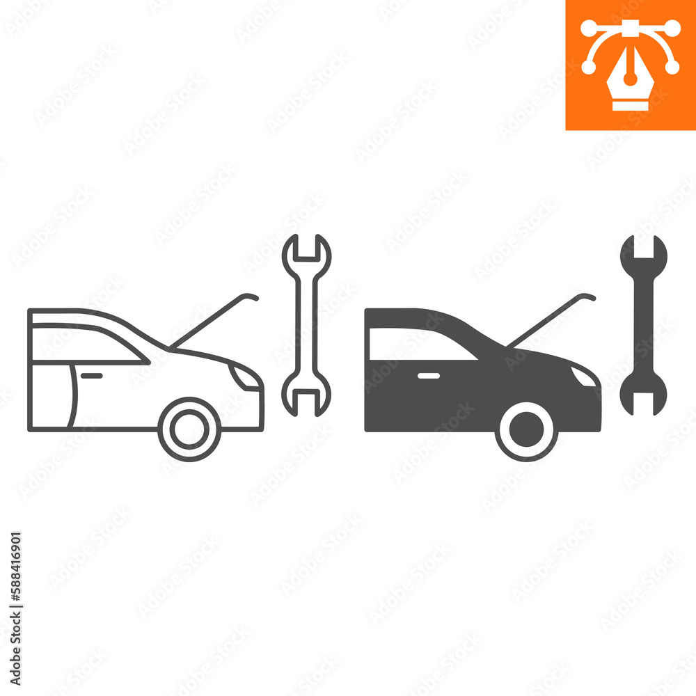 Naklejka premium Car repair line and solid icon, outline style icon for web site or mobile app, car service and tool, automotive service vector icon, simple vector illustration, vector graphics with editable strokes.