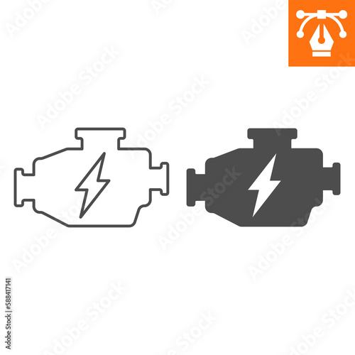 Car electric engine line and solid icon, outline style icon for web site or mobile app, car service and automobile, electric motor vector icon, simple vector illustration, vector graphics.