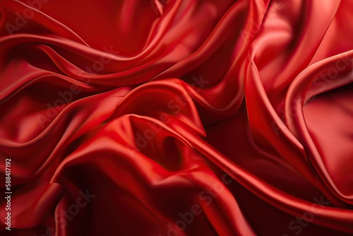 Close-up texture of natural red or pink fabric or cloth in same color. Fabric texture of natural cotton, silk or wool, or linen textile material. Red canvas. Generative Ai.