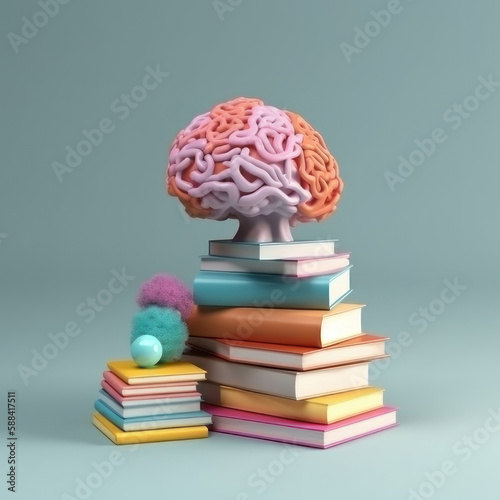 Brain and books. AI generative.