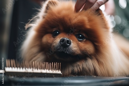 A dedicated dog hairdresser grooming a furry client - Professionalism and care in a pristine salon. AI Generation photo