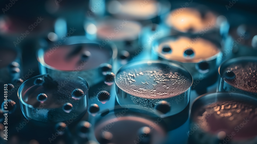Virus Cells in a Laboratory Petri Dish. Generative AI Virus Cells in a Laboratory Petri Dish. Generative AI