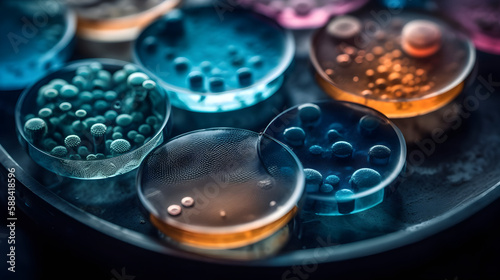 Virus Cells in a Laboratory Petri Dish. Generative AI  photo