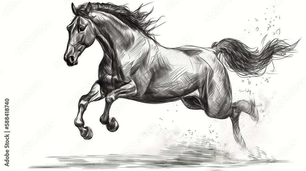running horse isolated on white in pencil sketch running horse isolated on white in pencil sketch