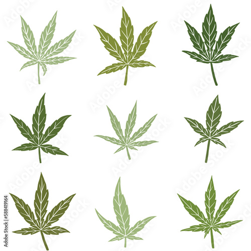 Simplicity cannabis leaf freehand drawing flat design collection.
