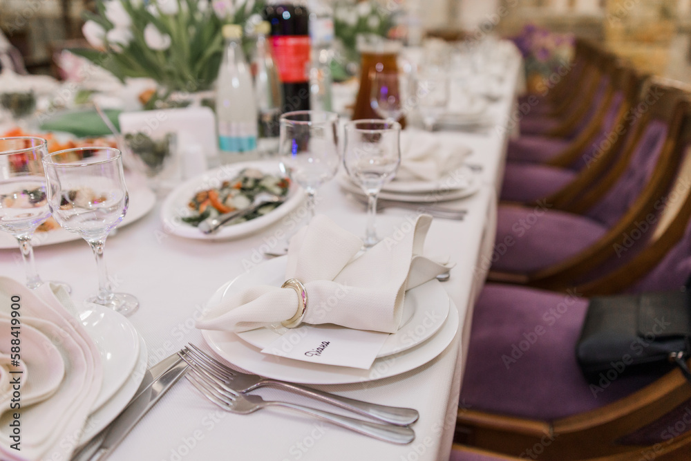 wedding party banquet table with food and drinks for the birthday